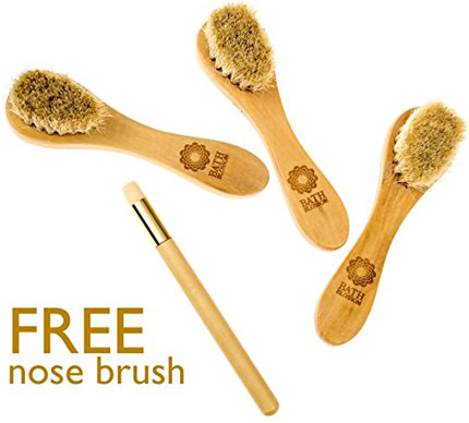 Bath Blossom Face Dry Brush 3-Pack Set with Bonus Nose Brush