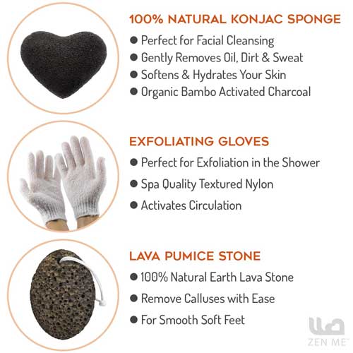 Skin Exfoliating Kit Features, Including Dry Brushing, Exfoliation Gloves, Pumice Stone and Facial Cleanser